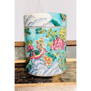 Ceramic Asian Tea Jar with Lid Hand Painted Antique Tea caddy Ginger Jar